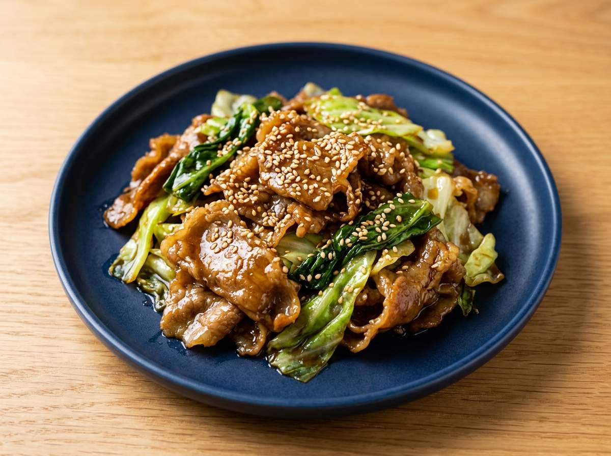 牛薄切り肉とキャベツのバター醤油焼き（高タンパク）
