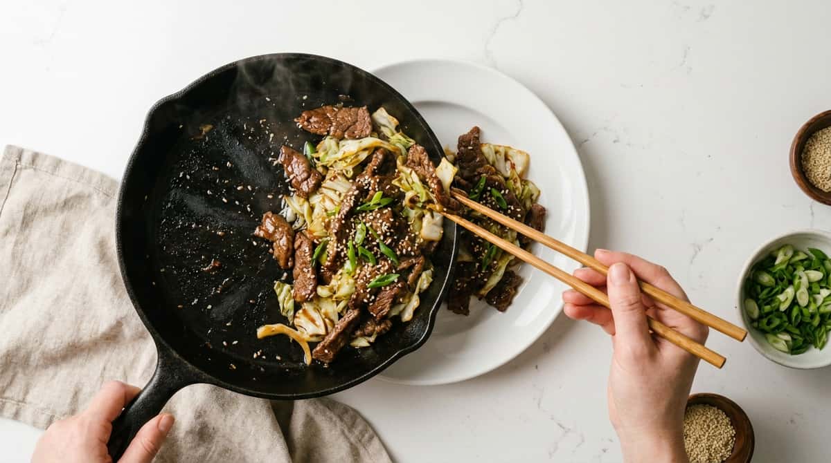 牛薄切り肉とキャベツの鶏ガラ塩だれ焼き（完成イメージ）