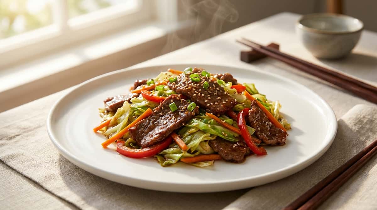 牛薄切り肉とキャベツの鶏ガラ塩だれ焼き（完成イメージ）