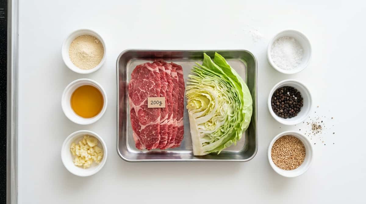 牛薄切り肉とキャベツの鶏ガラ塩だれ焼き（材料）
