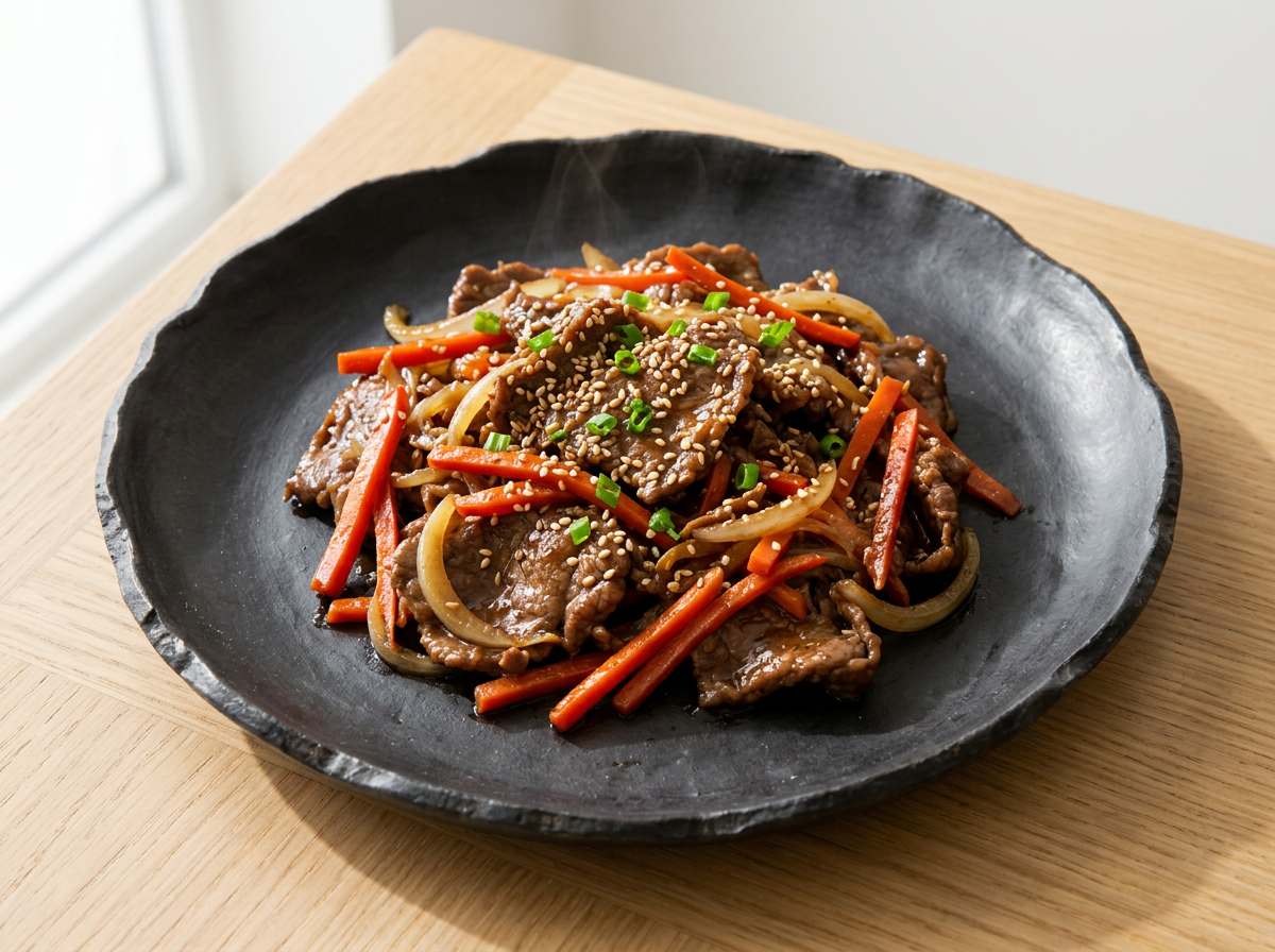 牛薄切り肉とにんじんの鶏ガラ節約炒め