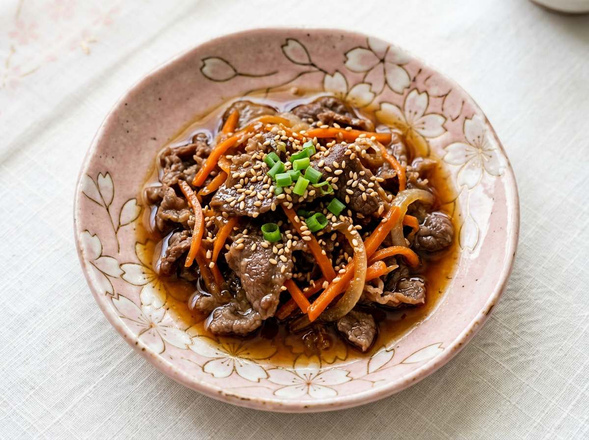 牛薄切り肉とにんじんのごま油さっと煮