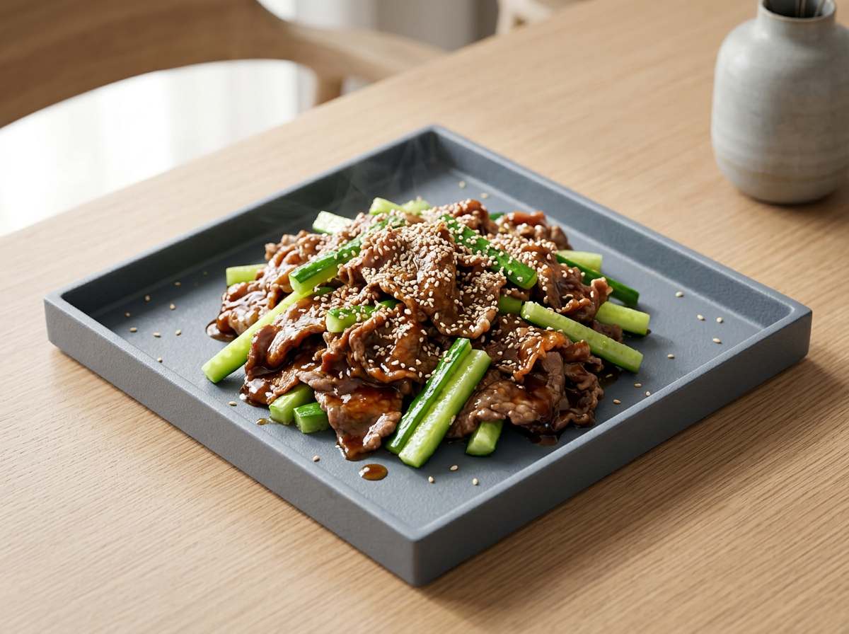 牛薄切りときゅうりの焼肉タレレンジ蒸し