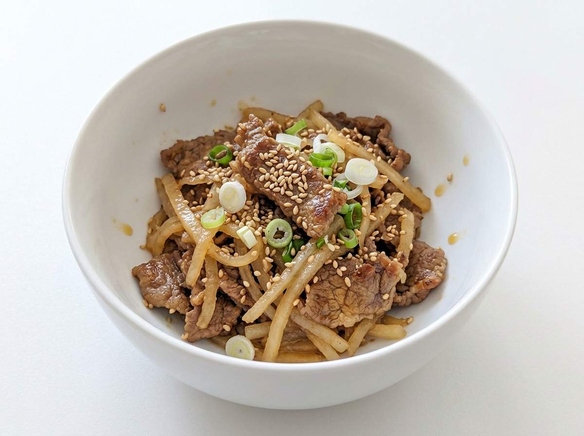 牛薄切り肉と大根のごま油シャキシャキ炒め