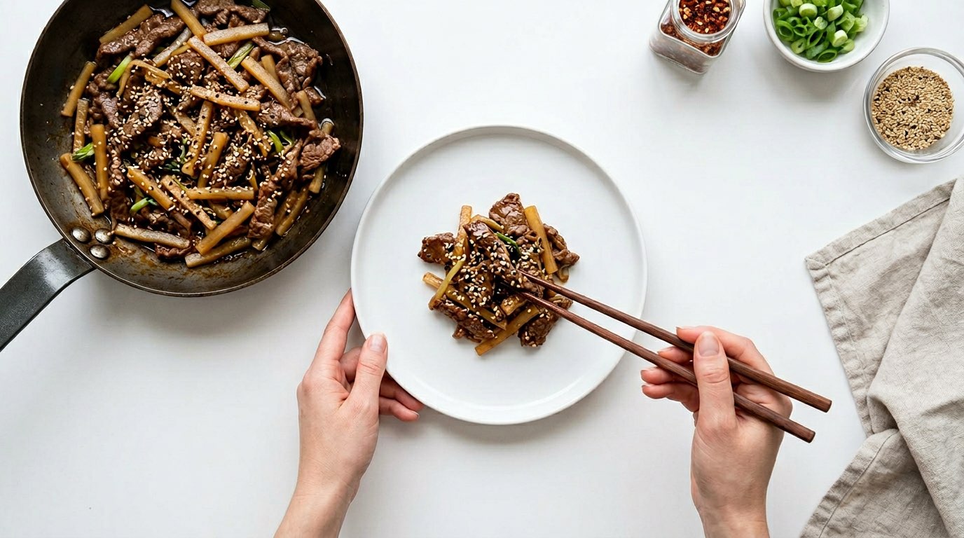 牛薄切り肉と大根のごま油シャキシャキ炒め（完成イメージ）