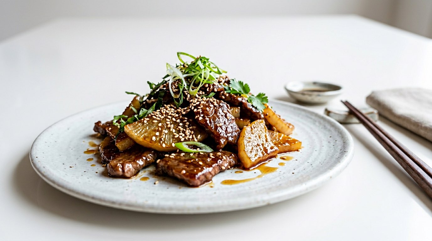 牛薄切り肉と大根のごま油シャキシャキ炒め（完成イメージ）
