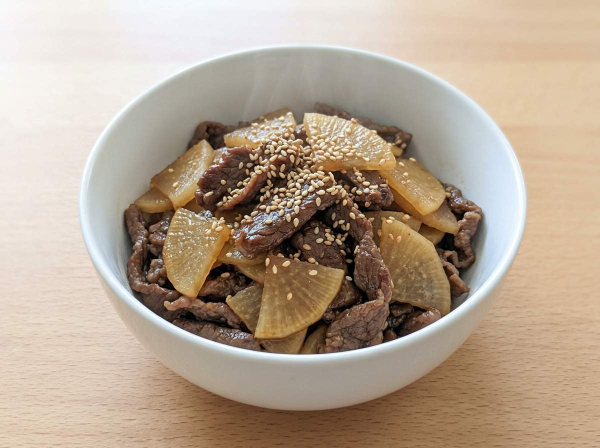 牛薄切り肉と大根のごま油炒め