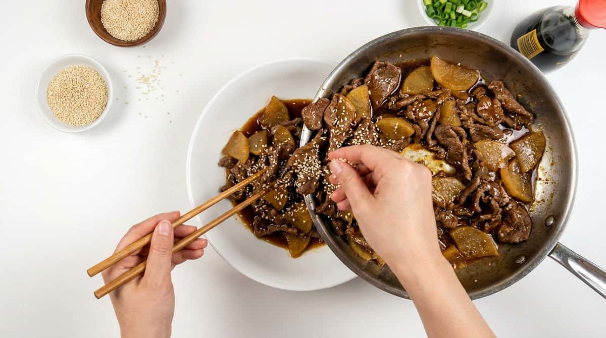 牛薄切り肉と大根のごま油炒め（完成イメージ）