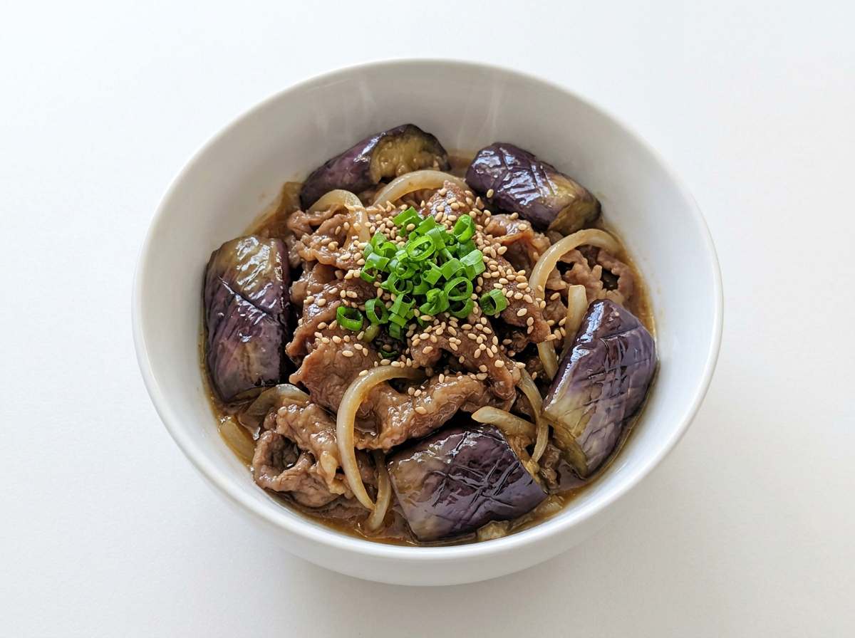 牛薄切り肉となすのバター醤油蒸し