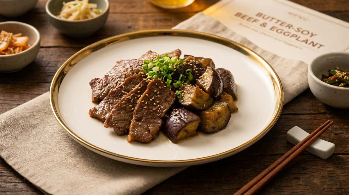 牛薄切り肉となすのバター醤油蒸し（完成イメージ）