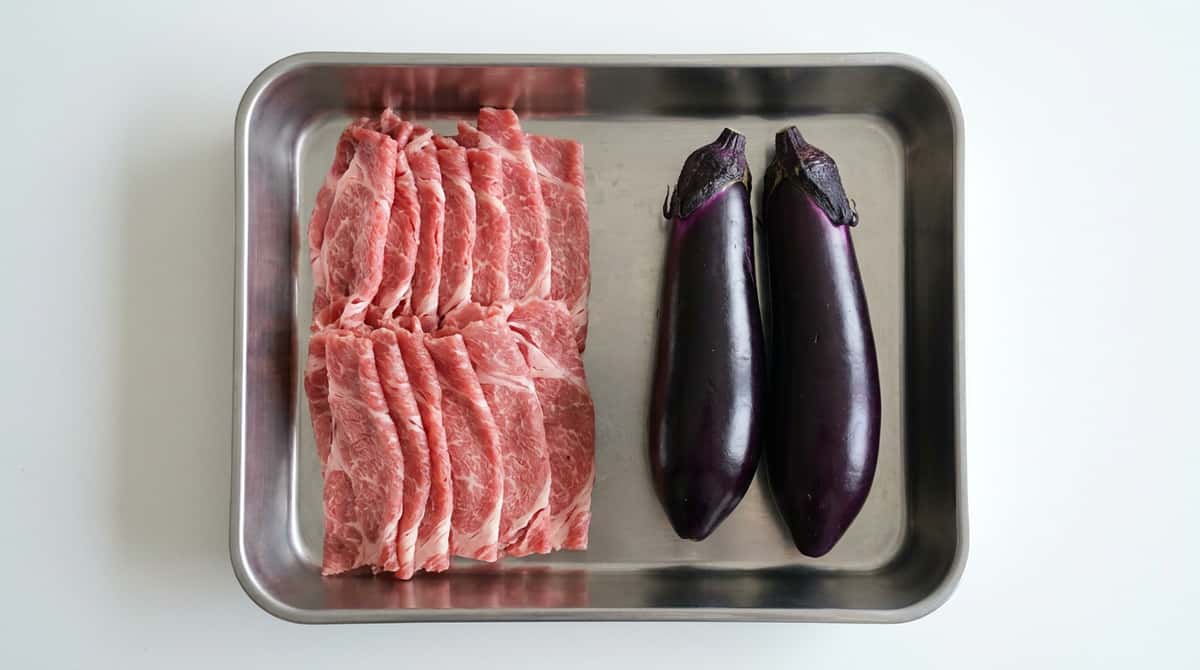 牛薄切り肉となすの高タンパク焼肉だれ炒め（材料）