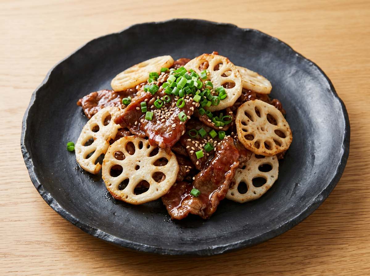 牛薄切り肉とれんこんのケチャップ漬け