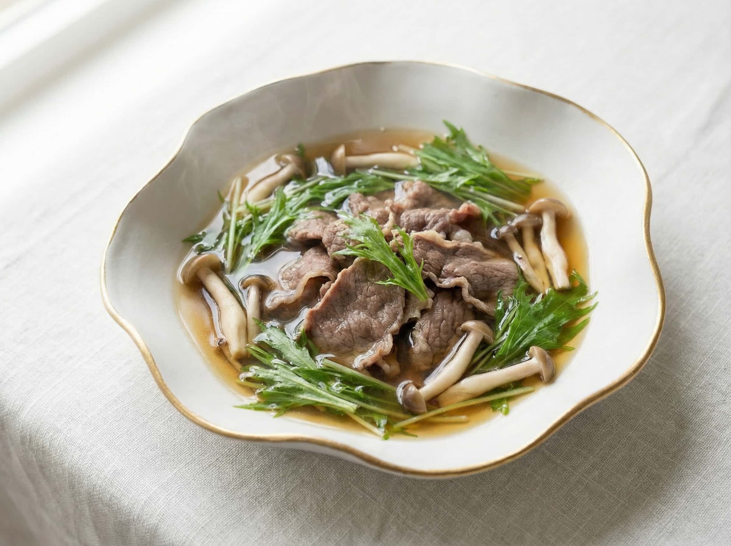 牛薄切りと水菜のしょうゆスープ（糖質オフ）