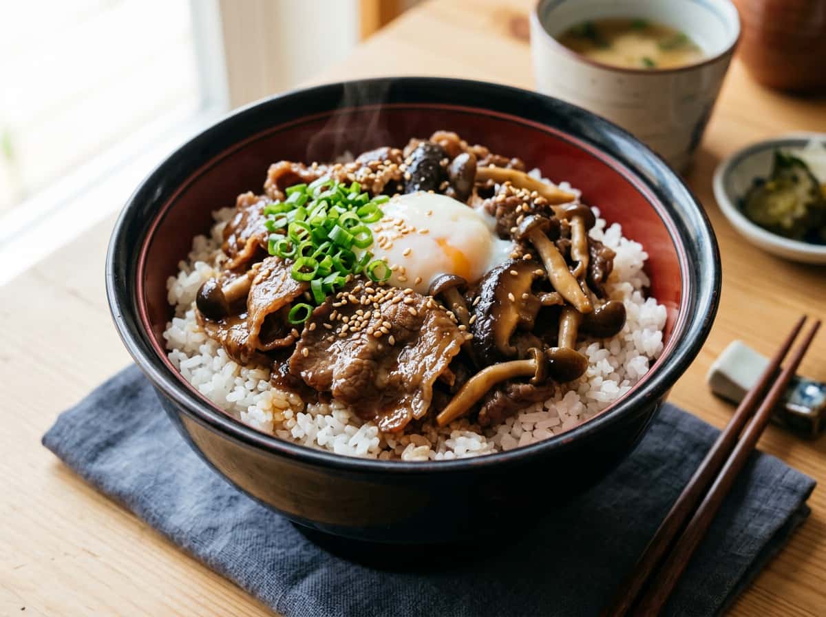 牛薄切り肉ときのこのバター醤油ダイエット丼