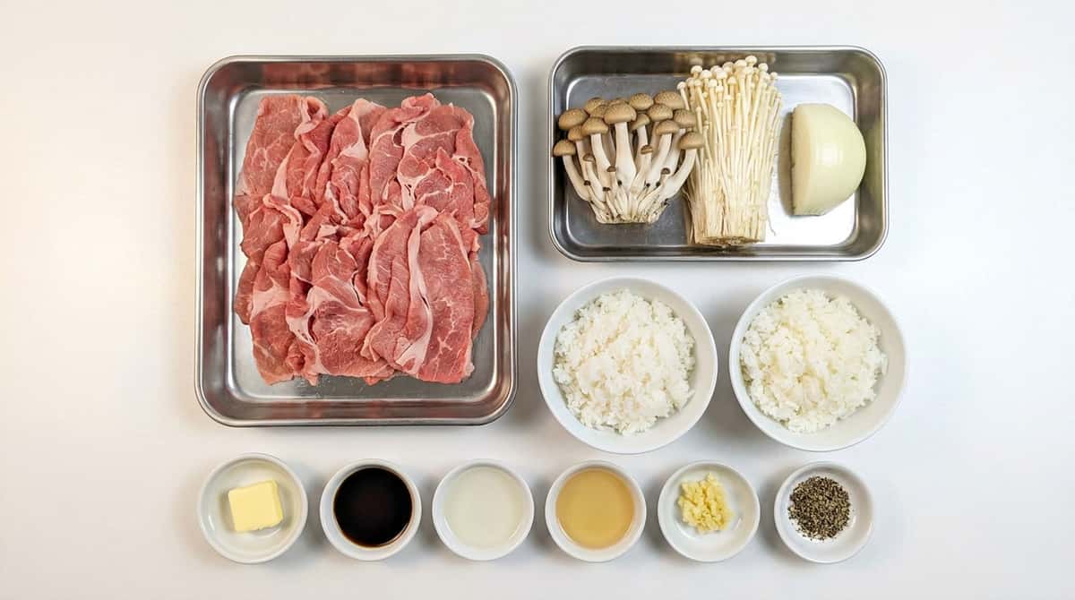 牛薄切り肉ときのこのバター醤油ダイエット丼（材料）