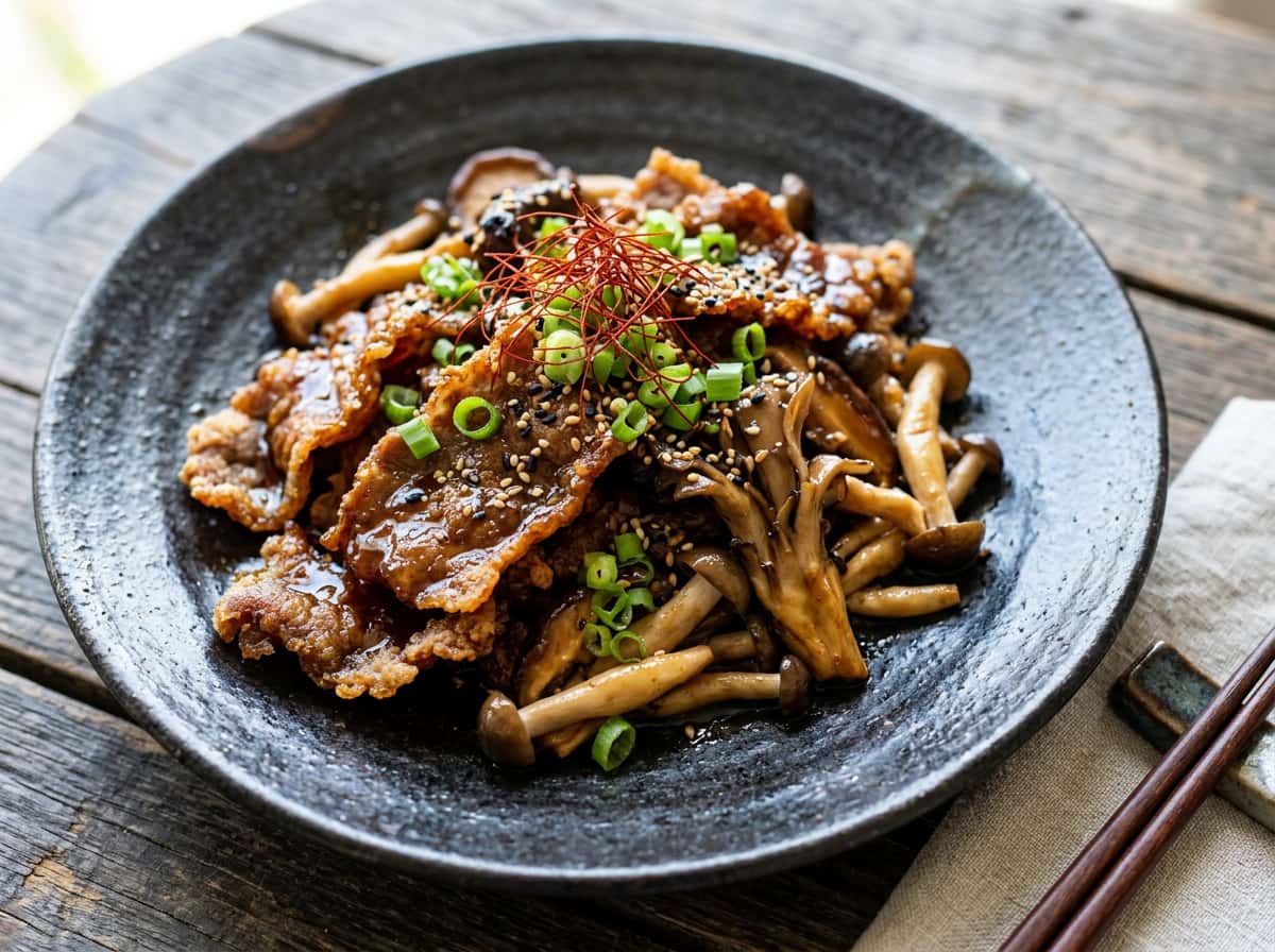 牛薄切り肉ときのこのピリ辛オイスター唐揚げ