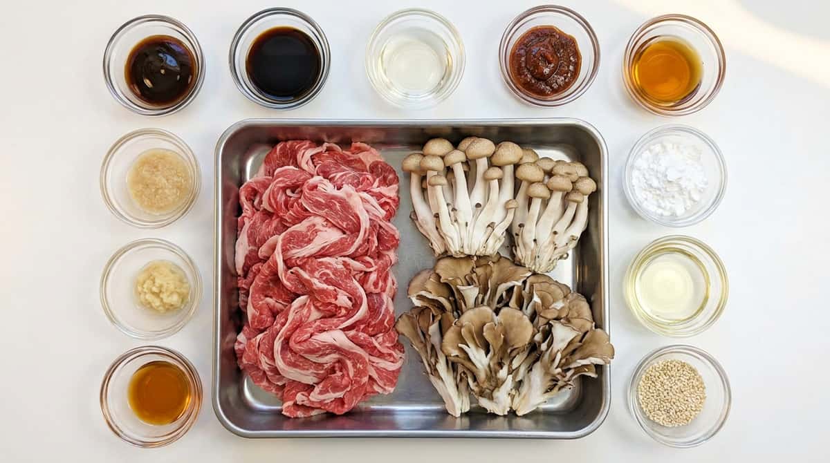 牛薄切り肉ときのこのピリ辛オイスター唐揚げ（材料）