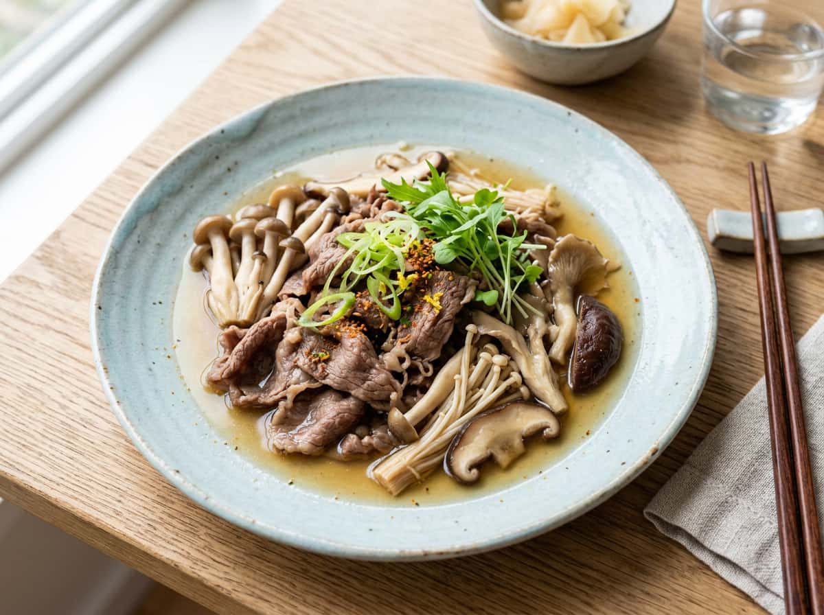 牛薄切り肉ときのこの白だし煮