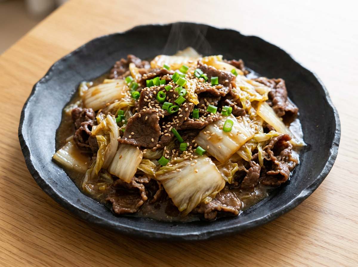 牛薄切り肉と白菜のガッツリオイスターレンジ蒸し