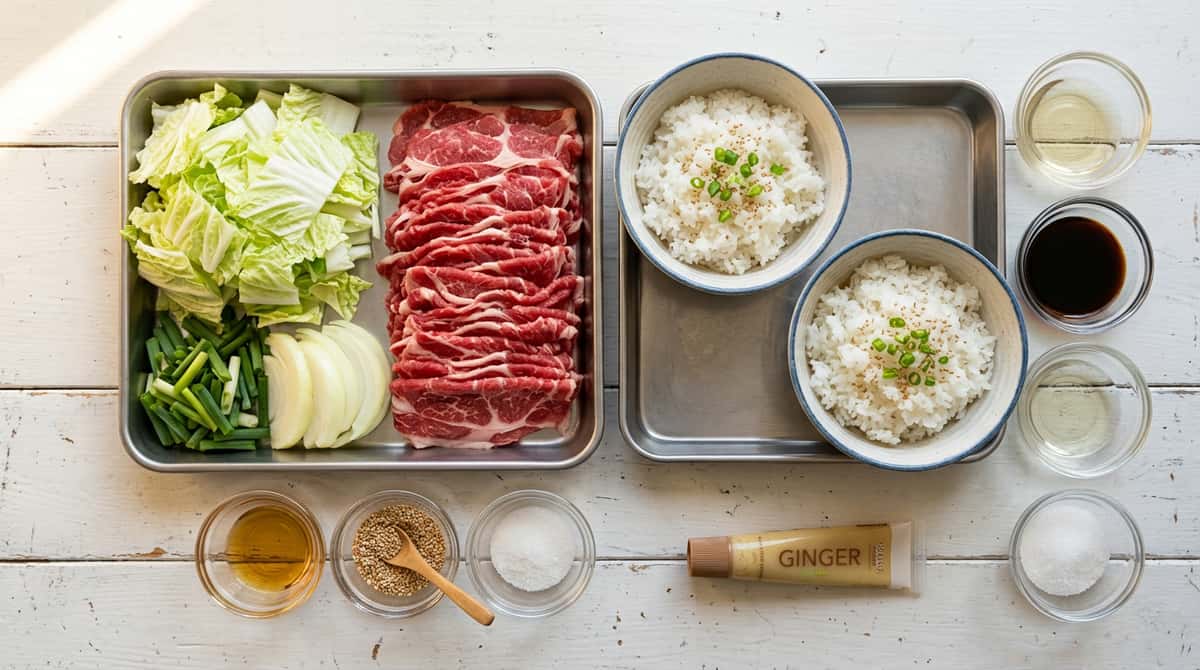 牛薄切り肉と白菜のごま油香る甘辛丼（材料）