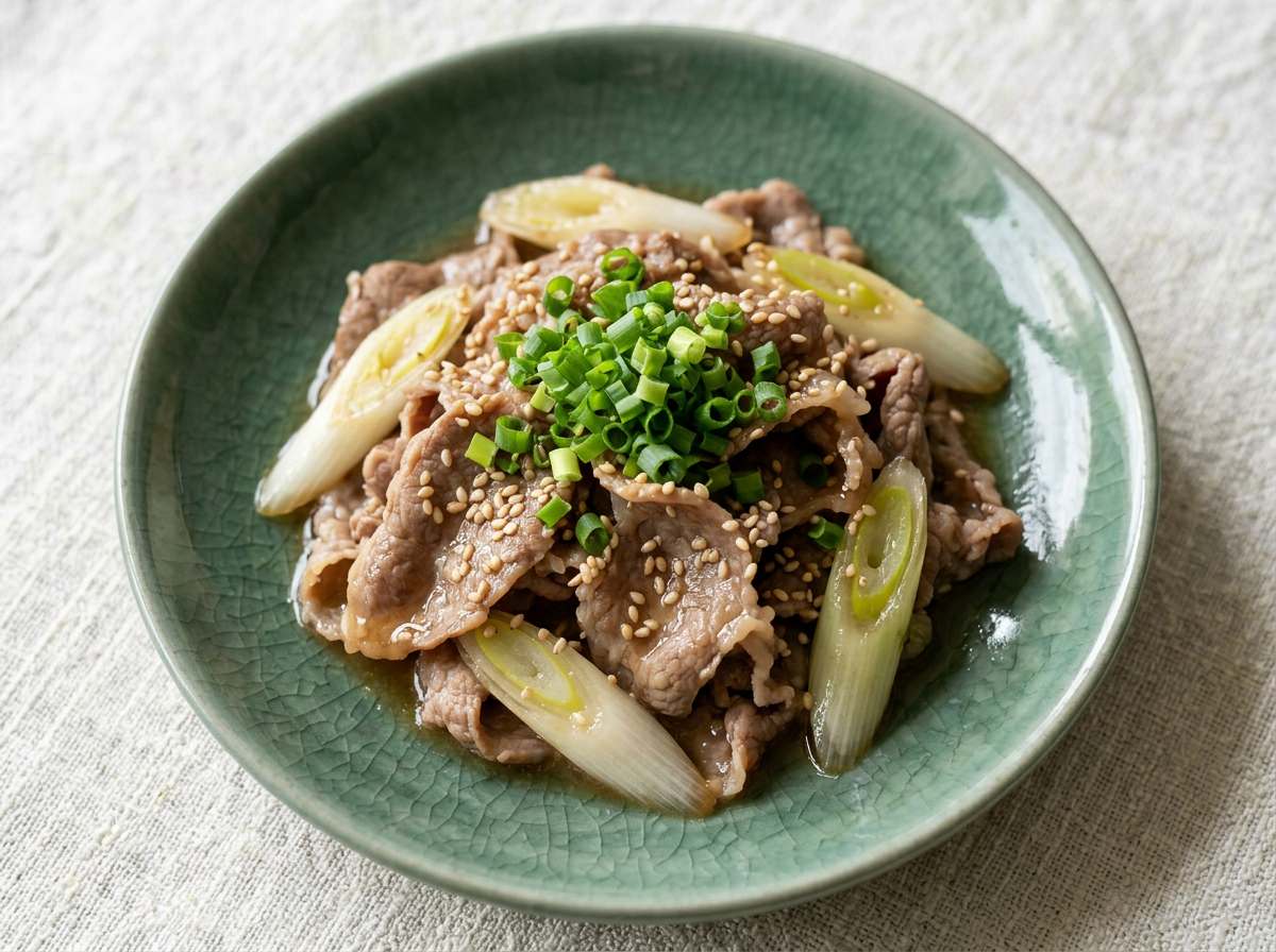 牛薄切り肉と長ねぎのさっぱり味噌レンジ蒸し