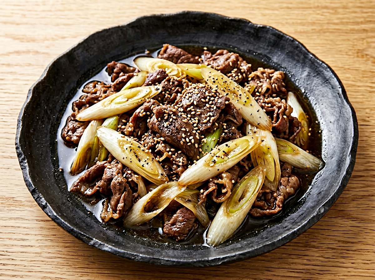 牛薄切り肉と長ねぎのごま油旨煮