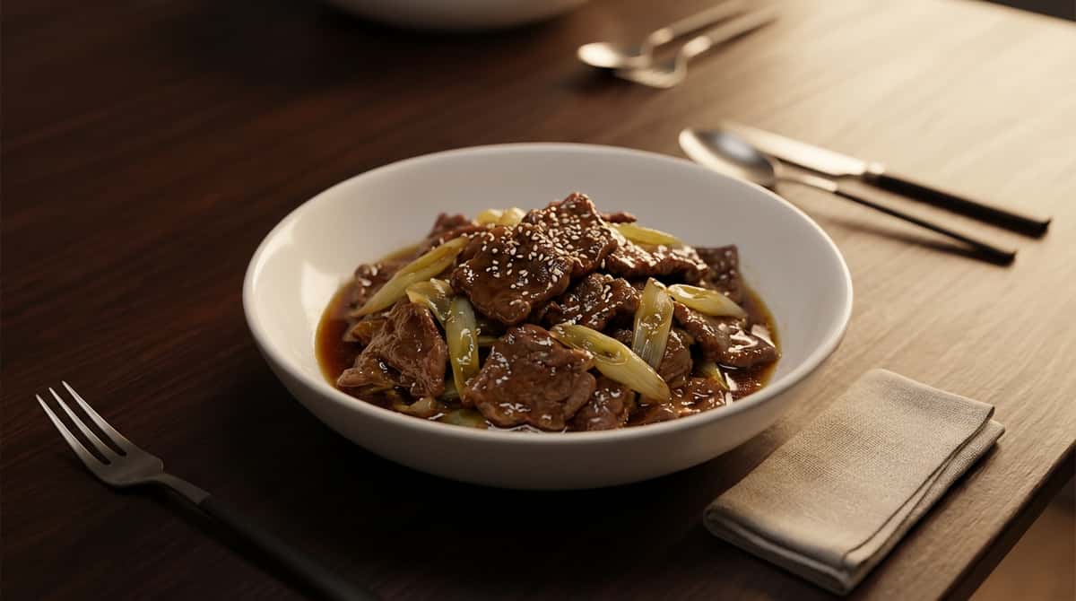 牛薄切り肉と長ねぎのごま油旨煮（完成イメージ）