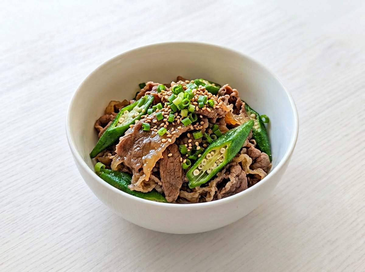 牛薄切り肉とオクラのポン酢煮