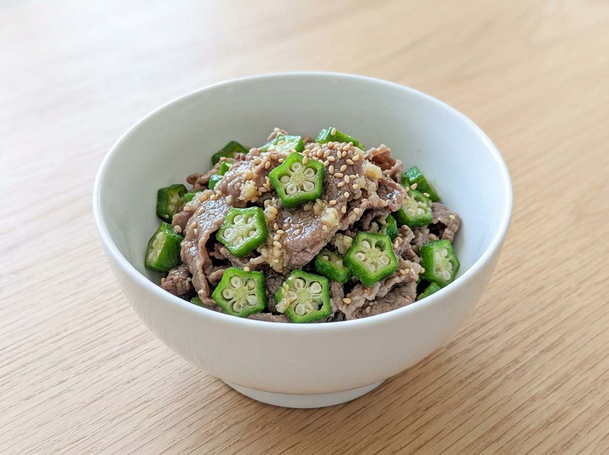 牛薄切り肉とオクラのごま油和え