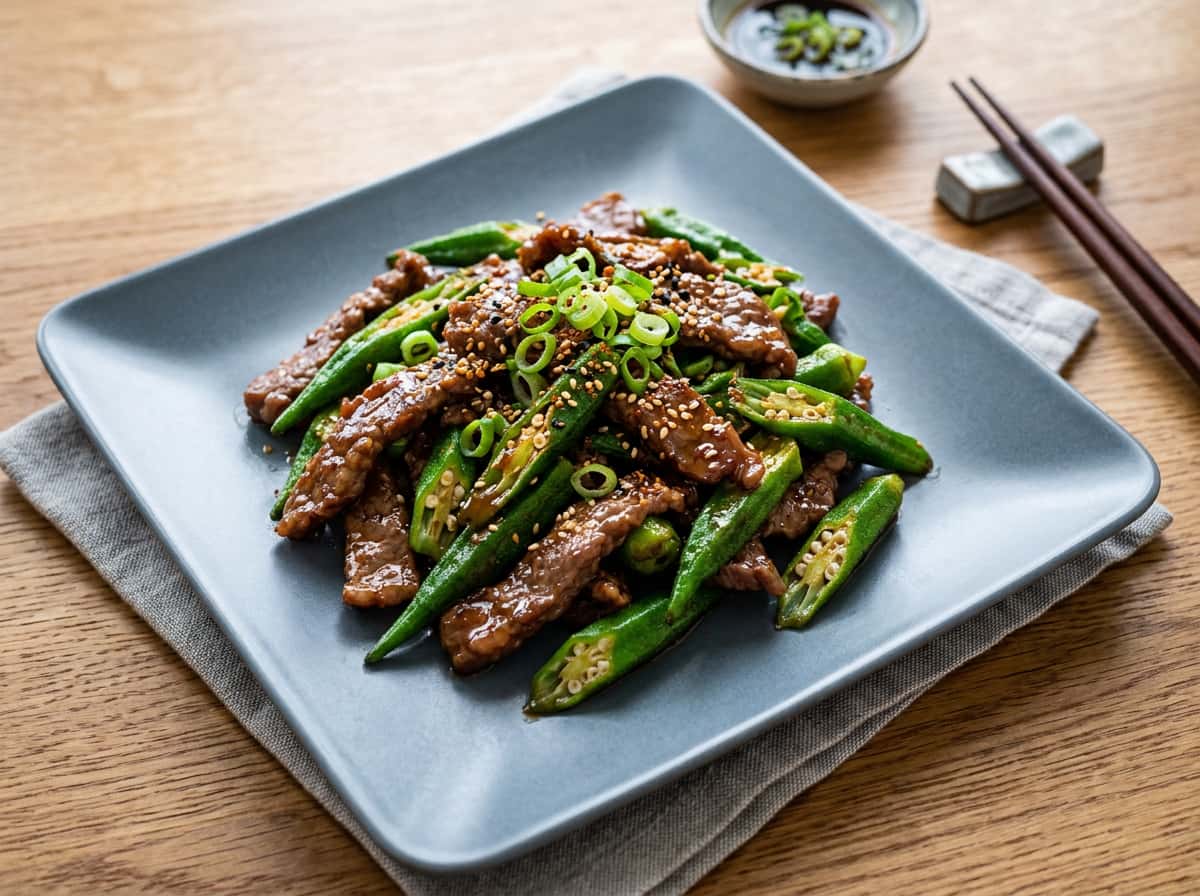 牛薄切り肉とオクラの香ばし醤油焼き