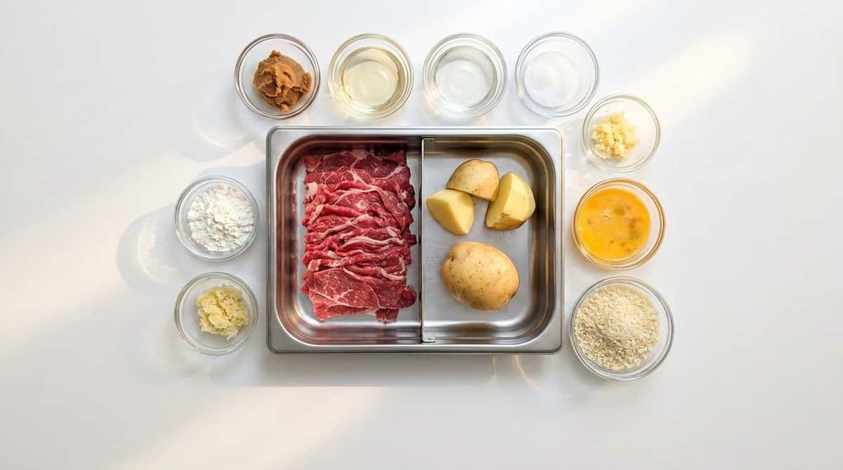 牛薄切りとじゃがいもの味噌一口揚げ（材料）