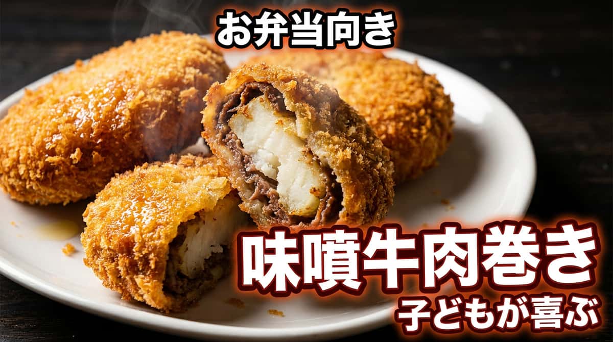 牛薄切りとじゃがいもの味噌一口揚げ