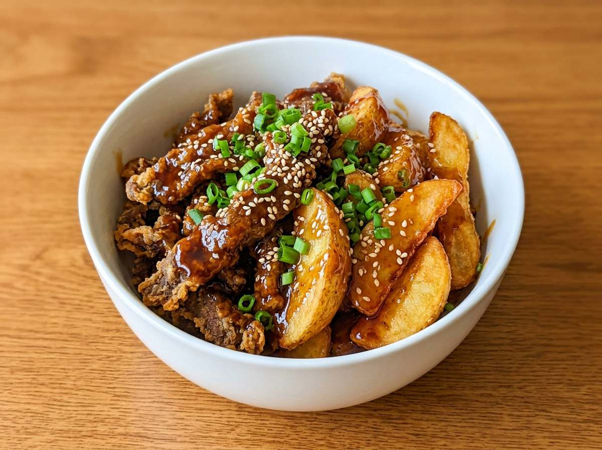 牛薄切り肉とじゃがいもの焼肉のタレ揚げ