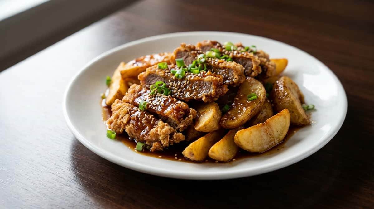 牛薄切り肉とじゃがいもの焼肉のタレ揚げ（完成イメージ）
