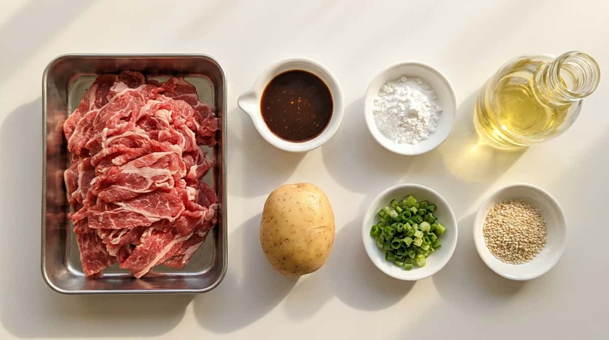 牛薄切り肉とじゃがいもの焼肉のタレ揚げ（材料）