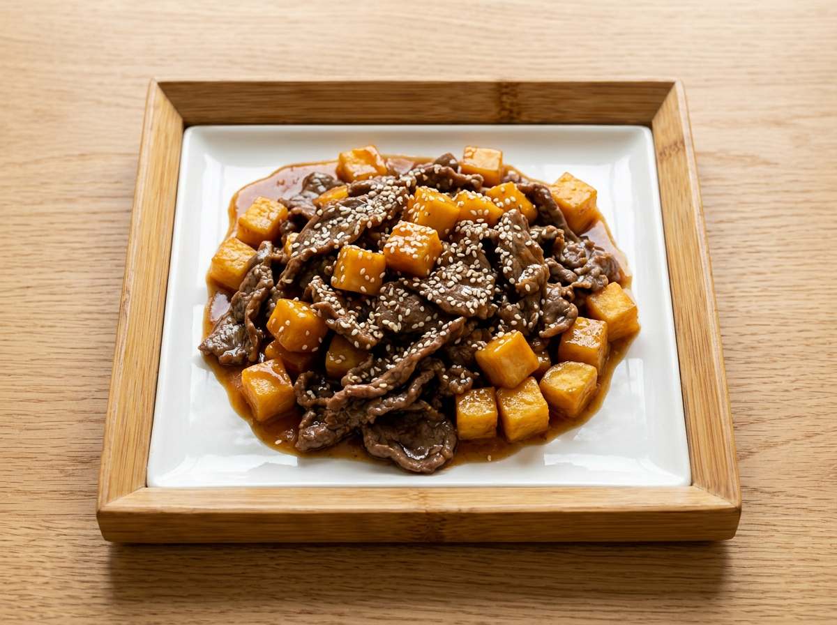 牛薄切り肉とさつまいものオイスターソース和え