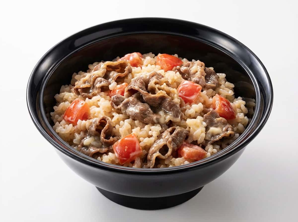 牛薄切り肉とトマトのマヨ炊き込みご飯