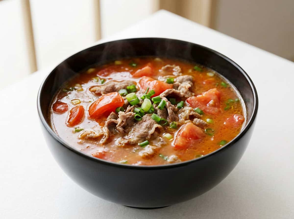 牛薄切り肉とトマトのさっぱりオイスター酸辣スープ