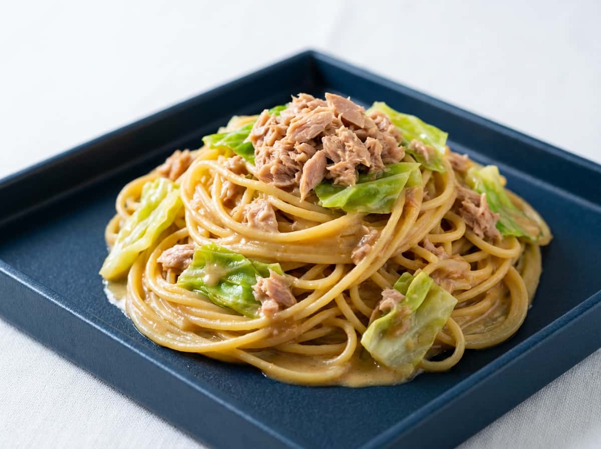 ツナとキャベツのまろやか味噌パスタ