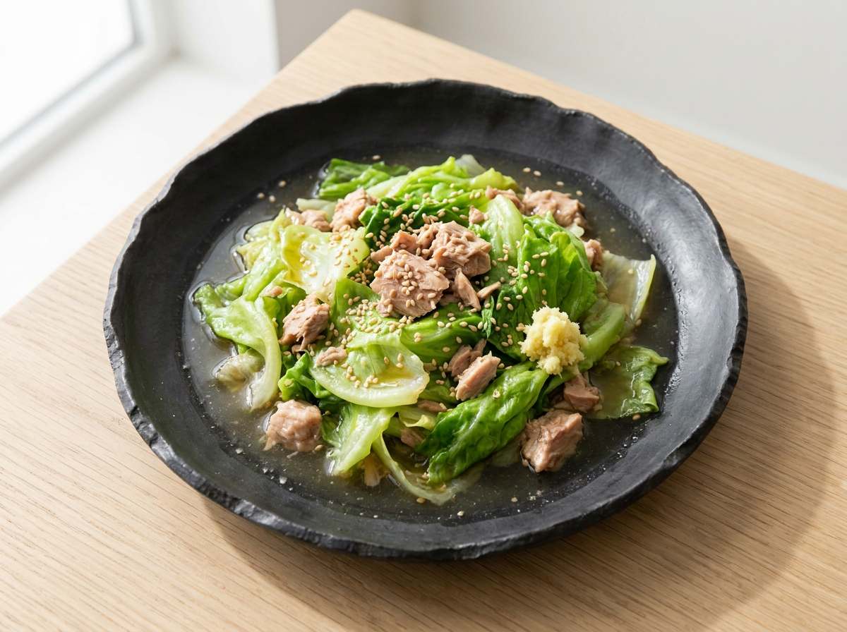 ツナ缶とレタスのごま油さっぱり煮