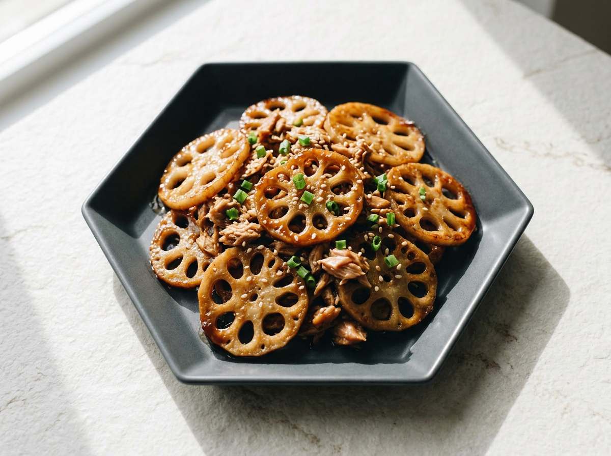 ツナ缶とれんこんのさっぱり焼肉タレ炒め