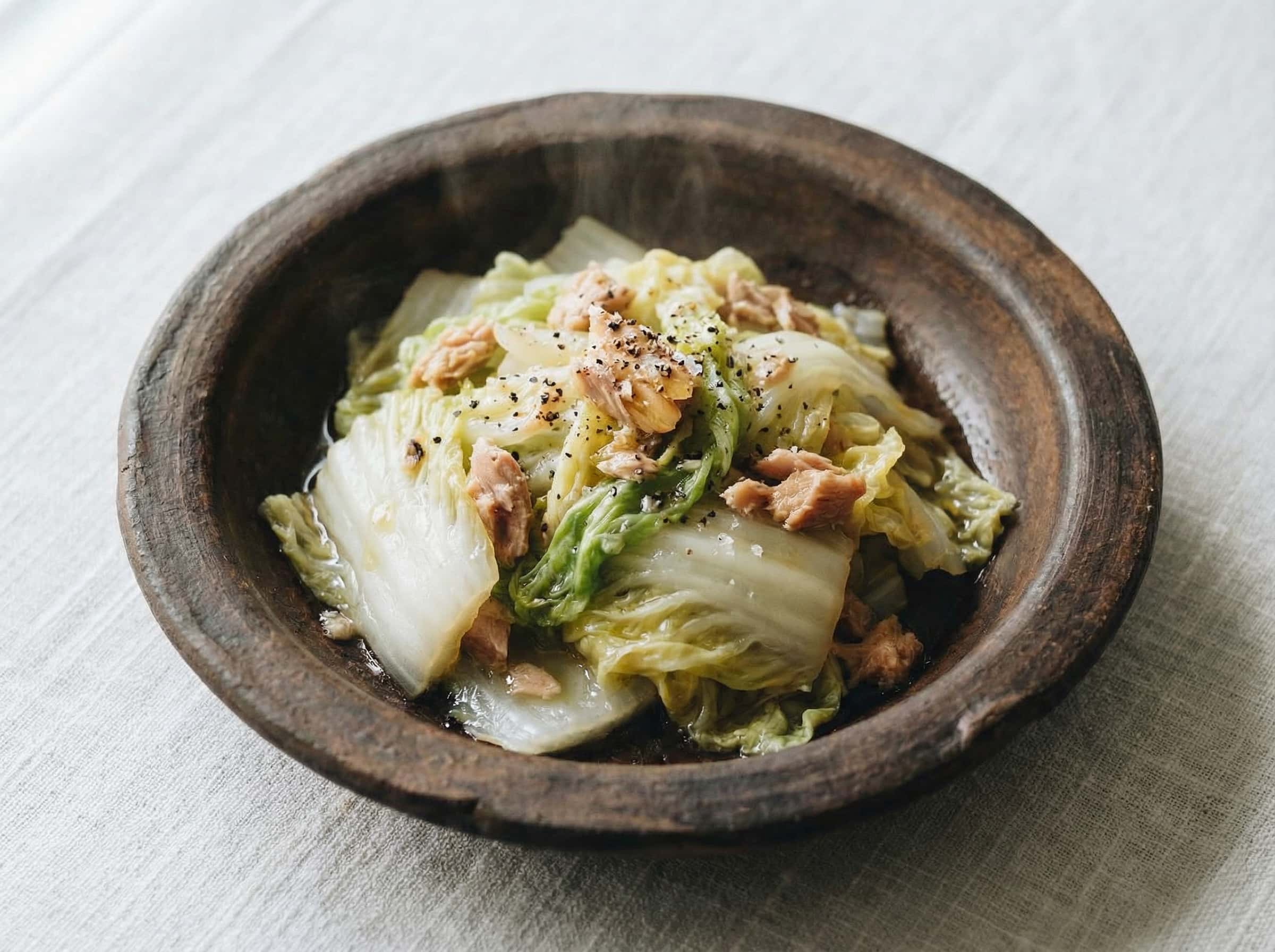 ツナと白菜のごま油レンジ蒸し