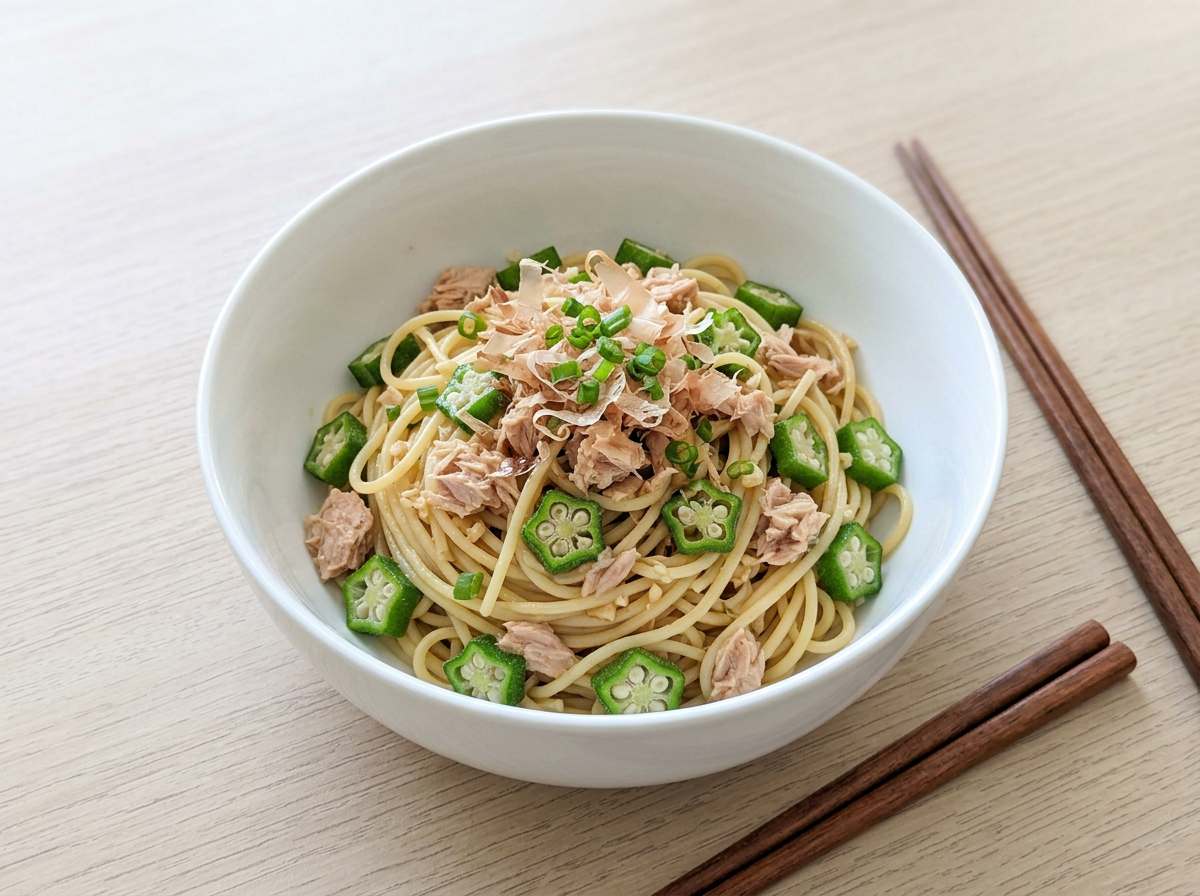 ツナとオクラのポン酢パスタ