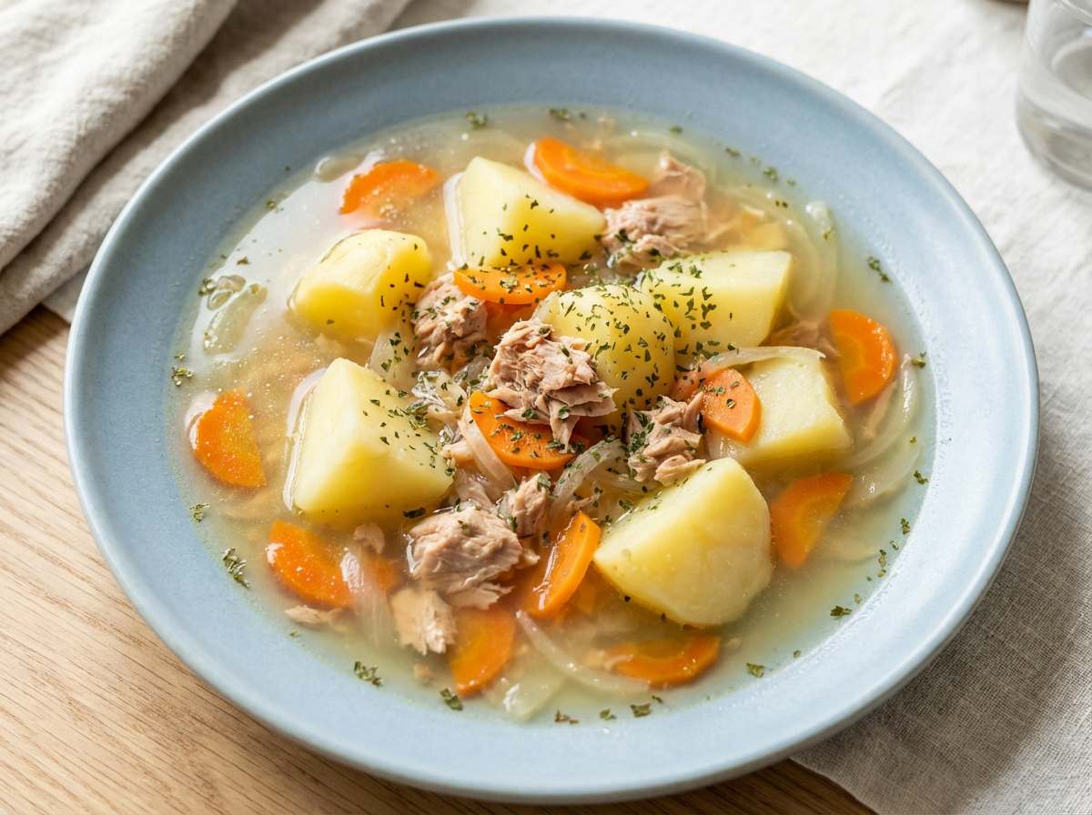 ツナ缶とじゃがいもの鶏ガラスープ作り置きスープ