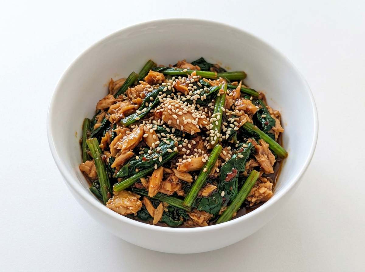 ツナとほうれん草の焼肉だれピリ辛焼き