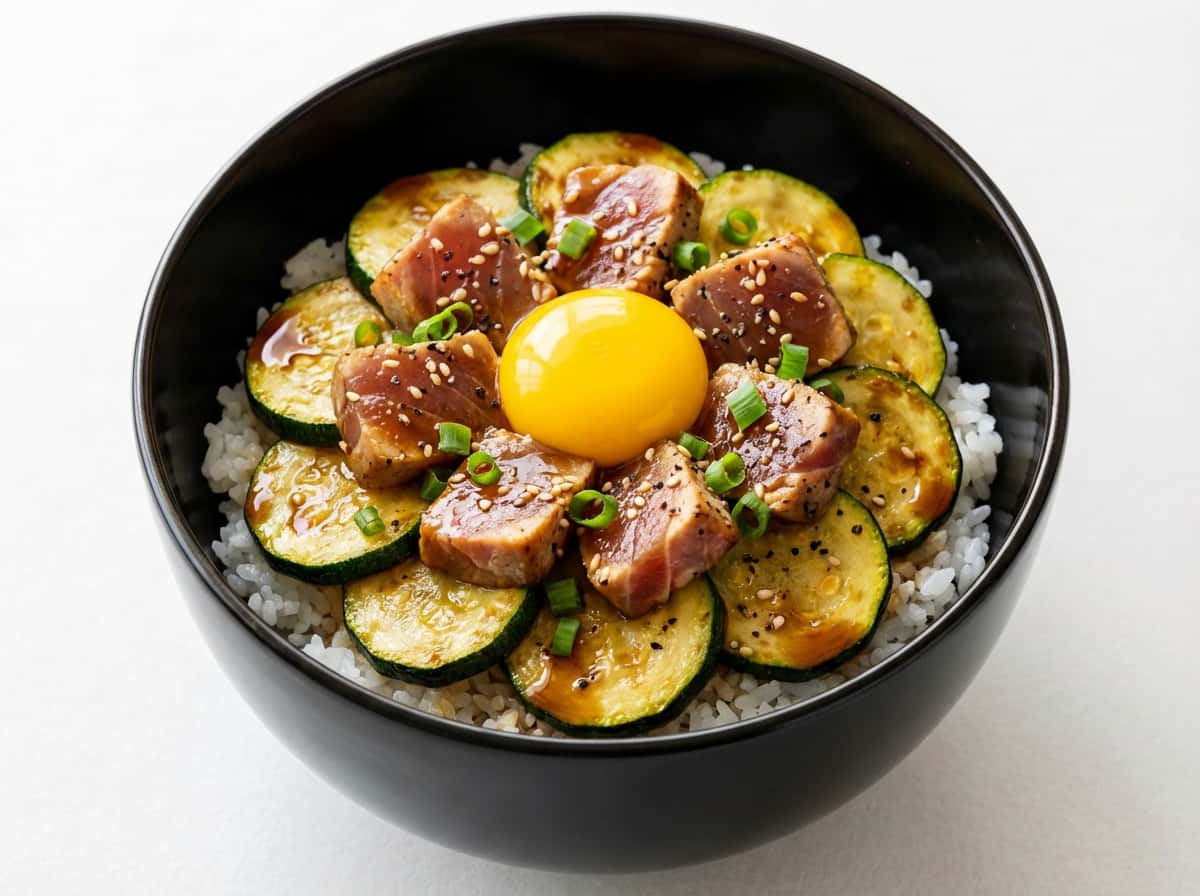 ツナ缶とズッキーニのガッツリぽん酢丼