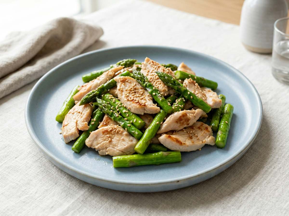 鶏むね肉とアスパラのごま油炒め（節約）