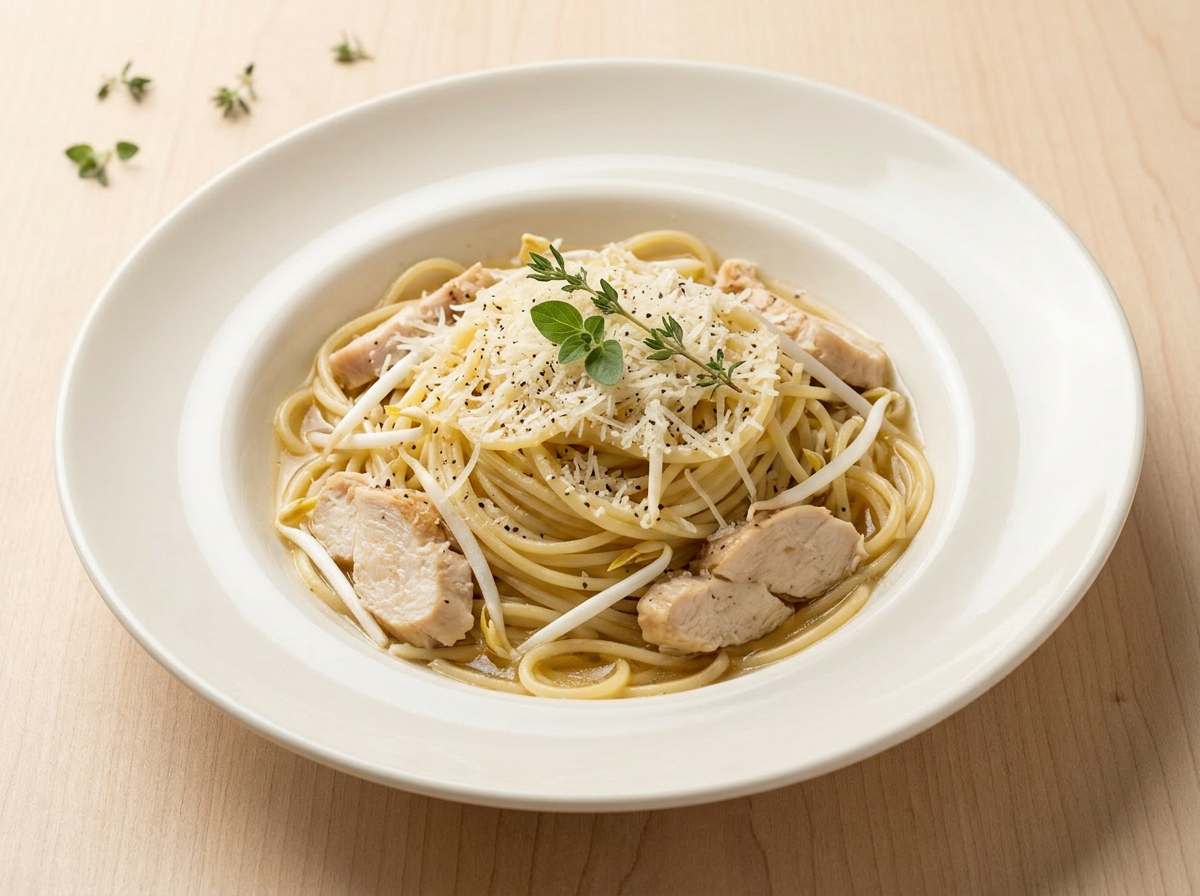 鶏むねともやしのコンソメパスタ