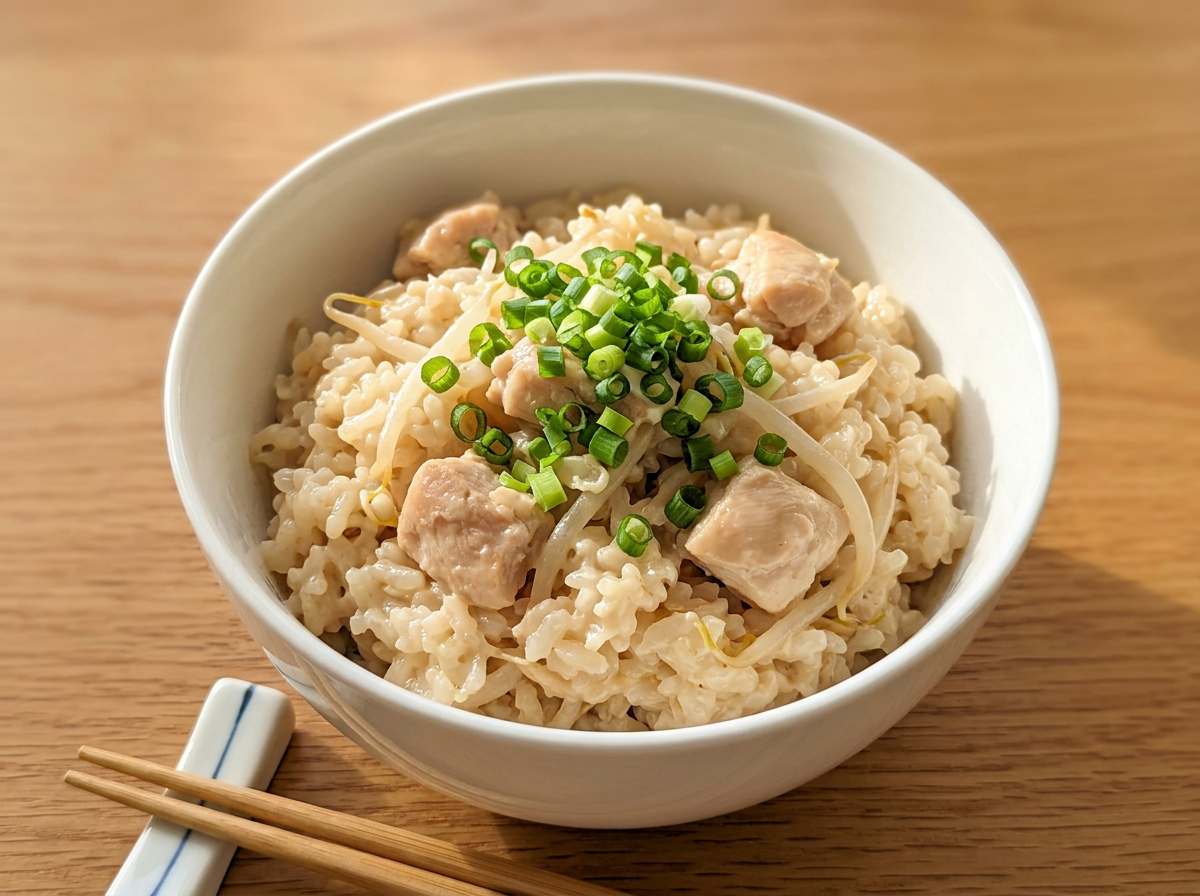 鶏むね肉ともやしのマヨネーズ炊き込みご飯