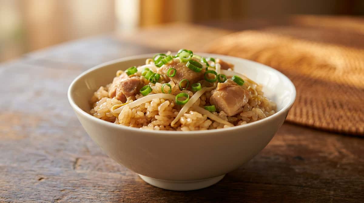 鶏むね肉ともやしのマヨネーズ炊き込みご飯（完成イメージ）